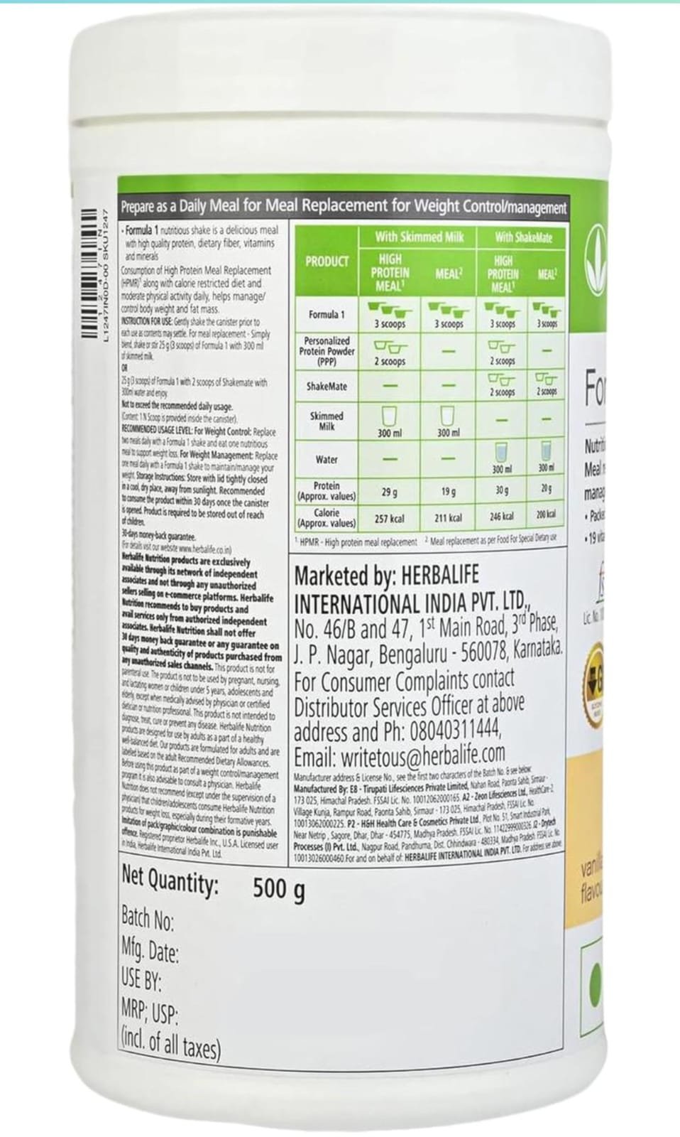 Herbalife Shakemate Vanilla – Protein-Rich, Low-Fat Delicious Add-On for Formula 1 Shake – 500g