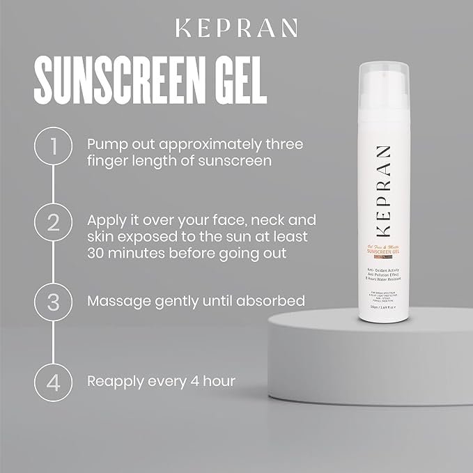 Sunscreen Gel, SPF 50,8 hours Water Resistant, Anti-Oxidant, 50ml